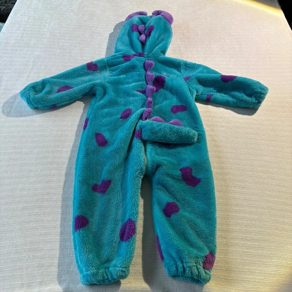 Disney Monsters Inc Sulley Costume Kids Plush Fleece Hooded One Piece Blue 28in